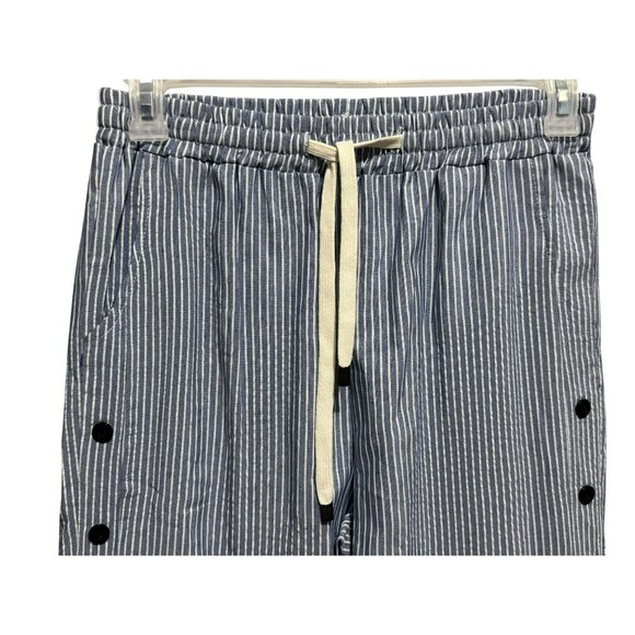 Womens Pinstripe Drawstring Waist Side Button Pull-On Pants Sz L Nautical NEW - Picture 3 of 7